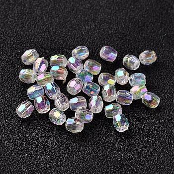 AB Color Plated Eco-Friendly Transparent Acrylic Barrel Beads, Faceted, Clear AB, 4x4mm, Hole: 1mm, about 13333pcs/500g