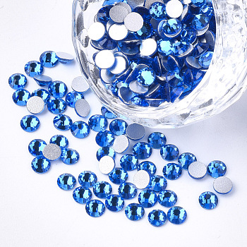 Glass Rhinestone Flat Back Cabochons, Back Plated, Faceted, Half Round, Capri Blue, SS4, 1.5~1.6x1mm, about 1440pcs/bag