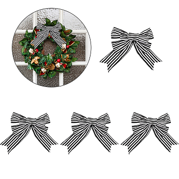 Black and White Stripes Pattern Linen Bowknot Display Decoration, with Twist Tie, for Christmas, Black, 85~115x370~390x25mm