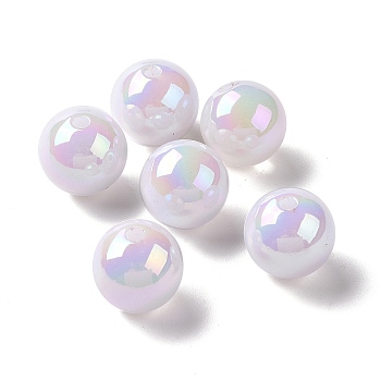 ABS Plastic Beads, AB Color Plated, Round, White, 14mm, Hole: 2mm