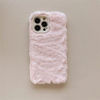 Warm Plush Mobile Phone Case for Women Girls, Plastic Winter Camera Protective Covers for iPhone13 Pro, Pearl Pink, 15.4x7.9x1.4cm