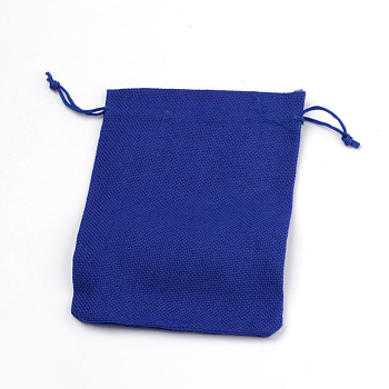 Burlap Packing Pouches Drawstring Bags, Blue, 9x7cm