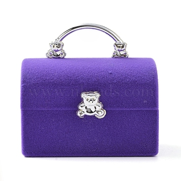 Lady Bag with Bear Shape Velvet Jewelry Boxes, Portable Jewelry Box Organizer Storage Case, for Ring Earrings Necklace, Purple, 5.7x4.4x5.5cm(X-VBOX-L002-E01)