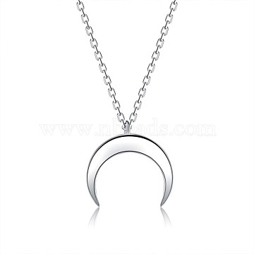 925 Sterling Silver Pendant Necklaces, with Cable Chains, Double Horn/Crescent Moon, Platinum, 15-3/4 inch(40cm)(NJEW-BB44290)