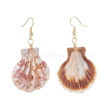 Copper Wire Wrapped Natural Scallop Shell Dangle Earring for Women(EJEW-JE04721)-7