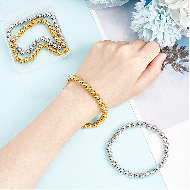 4Pcs 2 Colors 201 Stainless Steel Round Beaded Stretch Bracelets Set for Men Women(BJEW-BC0001-15B)-3