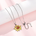 304 Stainless Steel Enamel Yellow Sunflower Pendant Cable Chain Necklaces for Women, Stainless Steel Color, 17.76 inch(45.1cm)(NJEW-Z119-01P)