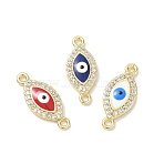Brass Micro Pave Clear Cubic Zirconia Connector Charms, Evil Eye Marquise Links, with Enamel, Long-Lasting Plated, Rack Plating, Lead Free & Cadmium Free, Real 18K Gold Plated, Mixed Color, 20x8.5x3mm, Hole: 1.2mm(CU-CBA6305-12G)