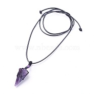 Natural Amethyst Pendants Necklaces, with Waxed Cord and Nylon Cord, Cone, 31.18 inch~33 inch(79.2~84cm), 1.5~2mm(NJEW-E140-A02)