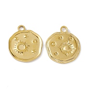 Vacuum Plating 304 Stainless Steel Pendant Rhinestone Settings, Flat Round with Sun Pattern, Golden, Fit for 0.6mm & 3.2mm Rhinestone, 21x18x2mm, Hole: 2mm(STAS-G278-11G)