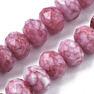 Opaque Baking Painted Glass Beads Strands, Imitation Stones, Faceted, Rondelle, Cerise, 11~12x8.5mm, Hole: 1mm, about 45pcs/strand, 15.55 inch~15.75 inch(39.5~40cm)(EGLA-N006-009B-A14)