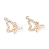 Rack Plating Brass Micro Pave Cubic Zirconia Charms, Long-Lasting Plated, Butterfly, Light Gold, 12x19.5x2mm, Hole: 1.2mm(ZIRC-C026-14LG)
