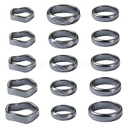 15Pcs 15 Styles Synthetic Hematite Plain Band Finger Rings, Power Stone Jewelry for Women, US Size 6~12 3/4(16.5~22mm), 1pc/style(RJEW-BY0001-01)