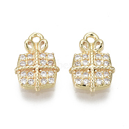 Brass Micro Pave Clear Cubic Zirconia Charms, Nickel Free, Gift, Real 18K Gold Plated, 11.5x8x2mm, Hole: 1.2mm(KK-S348-526-NF)