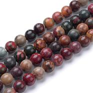 Natural Picasso Stone/Picasso Jasper Beads Strands, Round, 6mm, Hole: 1mm, about 59~61pcs/strand, 15.2~15.3 inch(G-R345-6mm-48)