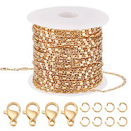 DIY Chain Bracelet Necklace Making Kit, Including Brass Bar Link Chains, 304 Stainless Steel Clasps & Jump Rings, Golden, Chain: 10m/bag(DIY-BBC0001-15)