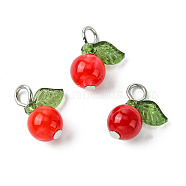 Acrylic Pendants, with Iron Flat Head Pins, Fruit Charms, Orange Red, 15x11.5x7.5mm, Hole: 2mm(PALLOY-JF02614-03)