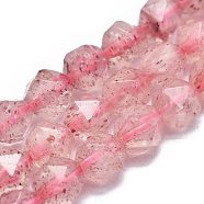 Natural Strawberry Quartz Beads Strands, Faceted, Round, Star Cut Round Beads, 7~8mm, Hole: 1mm, about 48~54pcs/Strand, 14.5 inch~15.7  inch(37~40cm)(G-K303-B10-8mm)