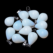 Teardrop Opalite Pendants, with Platinum Plated Brass Findings, 21~24x12~14mm, Hole: 2x7mm(X-G-Q435-05)