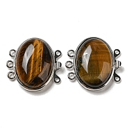 Tiger Eye Box Clasp, with Alloy Findings, Oval, 27x27x9.5~10.5mm, Hole: 2mm(G-C104-02A-P)