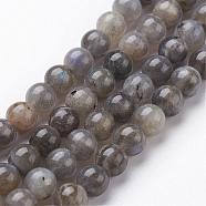 Natural Labradorite Bead Strands, Round, 10mm, Hole: 1mm, about 38pcs/strand, 15.3 inch(390mm)(G-J352-01-10mm)