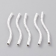 Brass Tube Beads, Long-Lasting Plated, Curved Beads, 925 Sterling Silver Plated, 29.5x2mm, Hole: 1mm(KK-Y003-84F-S)