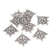 Tibetan Style Alloy Links, Lead Free and Cadmium Free, Rhombus, Antique Silver, 35x33.5x1.5mm, Hole: 2mm(X-EA400Y-NF)