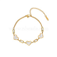 Stainless Steel Heart Shell Link Bracelets for Women, Golden, 6-1/4 inch(16cm)(AN4728-1)