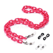 Eyeglasses Chains, Neck Strap for Eyeglasses, with Opaque Acrylic Cable Chains, 304 Stainless Steel Lobster Claw Clasps and Rubber Loop Ends, Deep Pink, 27.75 inch(70.5cm)(AJEW-EH00077-03)