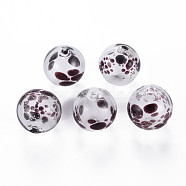 Transparent Handmade Blown Glass Globe Beads, Spot Pattern, Round, Coconut Brown, 14~15mm, Hole: 1~2mm(GLAA-T012-37B)