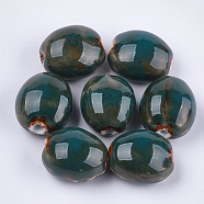 Handmade Porcelain Beads, Fancy Antique Glazed Porcelain, Oval, Dark Slate Gray, 20~21x17.5~18x12~13mm, Hole: 2.5~3mm(X-PORC-S498-26C)