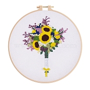Flower Pattern DIY Embroidery Kit, including Embroidery Needles & Thread, Cotton Cloth, Yellow, 210x210mm(DIY-P077-135)