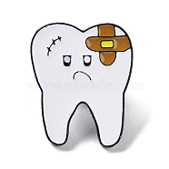 Tooth Protection Theme Enamel Pins, Black Alloy Brooch for Backpack Clothes, White, 26x22x2mm(JEWB-H018-04EB-02)