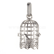 Brass Cage Pendants, For Chime Ball Pendant Necklaces Making, Cadmium Free & Nickel Free & Lead Free, Bird in The Cage, Platinum, 28.5x19x16mm, Hole: 3.5x9mm, Inner Diameter: 13.5x17mm(KK-K163-20P-NR)