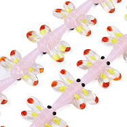 Autumn Theme Handmade Lampwork Beads Strands, Dragonfly, Pink, 25~27x35~37x7~9mm, Hole: 1.2mm, about 20pcs/strand, 18.50~19.69 inch(47~50cm)(LAMP-Q031-017F)