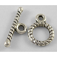 Tibetan Style Toggle Clasps, Ring, Lead Free and Nickel Free and Cadmium Free, Antique Silver, Ring: 12x9mm, Bar: 16mm, Hole: 1.5mm(X-LF5040Y-NF)