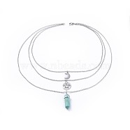 Bullet Synthetic Turquoise Pendant Tiered Necklaces, with Tibetan Style Alloy Findings and 304 Stainless Steel Findings, Packing Box, 16.4 inch(41.8cm), 2mm(NJEW-JN02457-06)