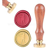 DIY Scrapbook, Brass Wax Seal Stamp and Wood Handle Sets, Human, Golden, 8.9x2.5cm, Stamps: 25x14.5mm(AJEW-WH0100-094)