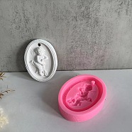 Oval with Angel Pendant DIY Statue Silicone Molds, Portrait Sculpture Resin Casting Molds, for UV Resin & Epoxy Resin Jewelry Making, Hot Pink, 107x79x24mm, Hole: 7mm, Inner Diameter: 92x66mm(SIMO-P003-06B)