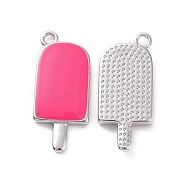 Ion Plating(IP) Brass Enamel Pendants, Ice-Lolly, Real Platinum Plated, Hot Pink, 20x9x2mm, Hole: 1.5mm(KK-A168-16-04P)