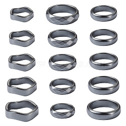 15Pcs 15 Styles Synthetic Hematite Plain Band Finger Rings, Power Stone Jewelry for Women, US Size 6~12 3/4(16.5~22mm), 1pc/style(RJEW-BY0001-01)