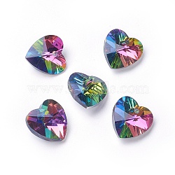 Romantic Valentines Ideas Glass Charms, Faceted Heart Pendants, Colorful, 14x14x8mm, Hole: 1mm(X-G030V14mm-27)