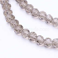 Faceted(32 Facets) Round Glass Beads Strands, Coffee, 4mm, Hole: 1mm, about 98pcs/strand, 13.7 inch(X-EGLA-J042-4mm-09)