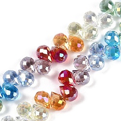 Electroplate Glass Beads Strands, Faceted, Teardrop, Colorful, 8x6mm, Hole: 0.8mm, about 64pcs/strand, 10.43''(26.5cm)(EGLA-B009-01A)