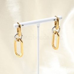 304 Stainless Steel Hoop Earrings for Women, Two Tone Oval with Ring, Golden & Stainless Steel Color, 44x12.5mm(EJEW-G463-02GP)