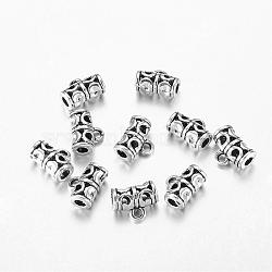 Tibetan Style Tube Bails, Loop Bails, Bail Beads, Lead Free and Cadmium Free, Antique Silver, about 11.5mm long, 9mm wide, 5.5mm thick, hole: 2mm(X-LF10546Y)