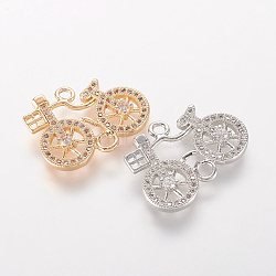 Brass Micro Pave Cubic Zirconia Links, Bicycle, Mixed Color, 15x19.5x2.5mm, Hole: 1.5mm(ZIRC-K061-62)