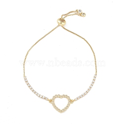 Heart Brass Micro Pave Clear Cubic Zirconia Link Bracelets, Box Chains Slider Bracelets, Golden for Women, 5-7/8 inch(15cm)(BJEW-H605-01G-01)