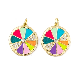 Brass Micro Pave Cubic Zirconia Pendants, with Enamel and Jump Ring, Real 18K Gold Plated, Fruit Slice Charms, Colorful, 23x20x3mm, Hole: 3mm(KK-E108-15G)