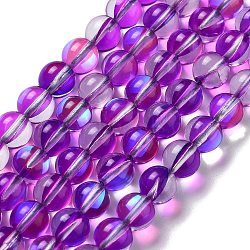 Synthetic Moonstone Beads Strands, Round, Blue Violet, 8mm, Hole: 1mm, about 23~24pcs/strand, 7.09~7.32 inch(18~18.6cm)(G-P528-J02-24)